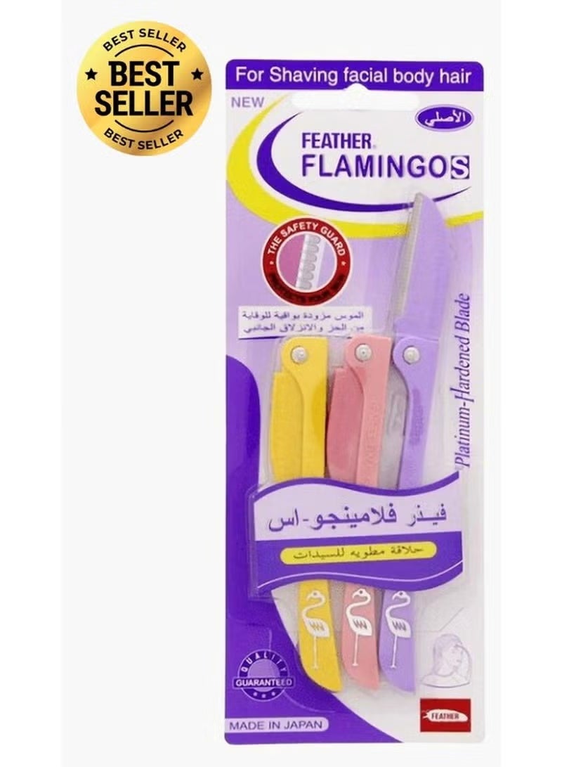 Feather Flamingo Eyebrow Razor for Women Pack of 3 Face Shaping Dermaplaning Painless Hair Remover Safe Blades for Sensitive Skin