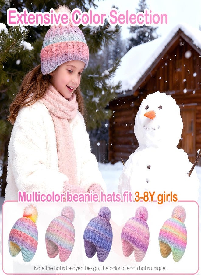 MEJORMEN Girls Rainbow Beanie with Earflap,Kids Warm Pom Pom Twisted Knit Winter Hat Ski Skull Cap for Toddler Girls Age 3-8 - Image 5