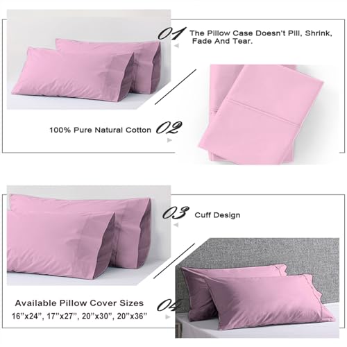 AVI Pure Cotton 144 TC Solid Pillow Cover, Set of 2 Pillow Covers, California King Size Pillowcase, Pillow Covers with Envelope Closure, (20x36 inch, Pink) - Image 4