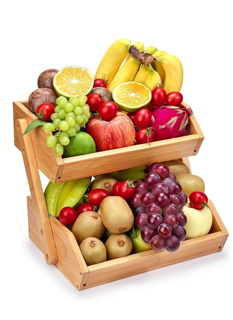 TRASSLE Fruit Basket For Kitchen- Bamboo Fruit and Vegetable Storage Bowl Stand For Kitchen Countertop, Produce Basket Fruit Holder for Potato, Onion, Bread, Snack Storage  - Image 1