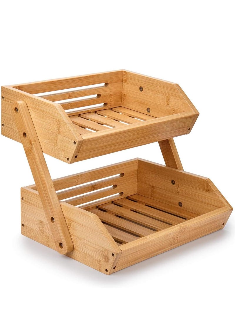 TRASSLE Fruit Basket For Kitchen- Bamboo Fruit and Vegetable Storage Bowl Stand For Kitchen Countertop, Produce Basket Fruit Holder for Potato, Onion, Bread, Snack Storage  - Image 2
