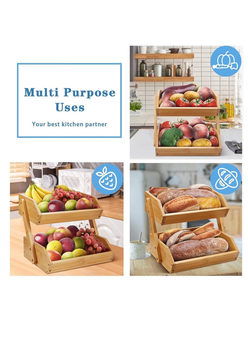 TRASSLE Fruit Basket For Kitchen- Bamboo Fruit and Vegetable Storage Bowl Stand For Kitchen Countertop, Produce Basket Fruit Holder for Potato, Onion, Bread, Snack Storage  - Image 5