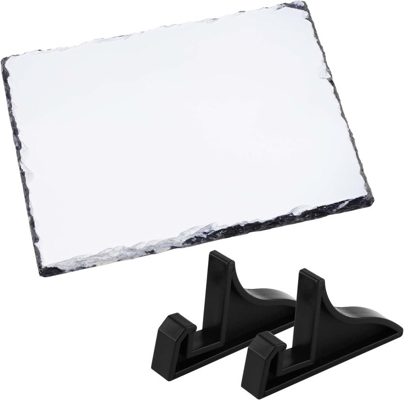 JAPCHET 6 Pack Sublimation Slate Blanks 2 Size Heat Transfer Rectangular Sublimation Photo Slate with Display Holder Personalized Rock Slate Photo Plaque for Desktop Souvenir DIY Personalized Gift - Image 4