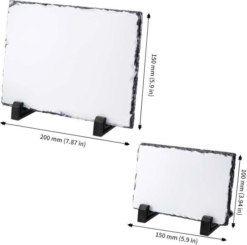 JAPCHET 6 Pack Sublimation Slate Blanks 2 Size Heat Transfer Rectangular Sublimation Photo Slate with Display Holder Personalized Rock Slate Photo Plaque for Desktop Souvenir DIY Personalized Gift - Image 2