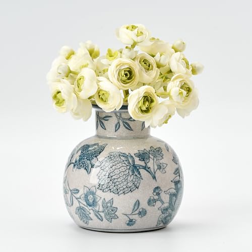 SIDUCAL Blue and White Vintage Vase | 6 Inch Ceramic Chinoiserie Floral | Retro Ice Cracked Blue and White Porcelain Vase for Table, Living Room, Bathroom Decoration, Wedding, Shelf Decor, Mantel - Image 1