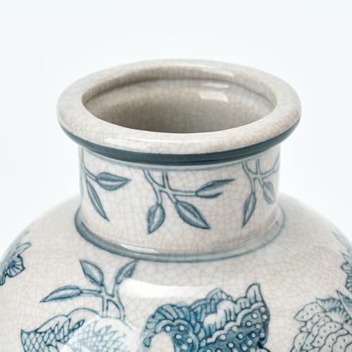 SIDUCAL Blue and White Vintage Vase | 6 Inch Ceramic Chinoiserie Floral | Retro Ice Cracked Blue and White Porcelain Vase for Table, Living Room, Bathroom Decoration, Wedding, Shelf Decor, Mantel - Image 5