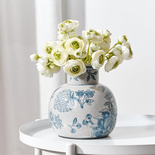 SIDUCAL Blue and White Vintage Vase | 6 Inch Ceramic Chinoiserie Floral | Retro Ice Cracked Blue and White Porcelain Vase for Table, Living Room, Bathroom Decoration, Wedding, Shelf Decor, Mantel - Image 4