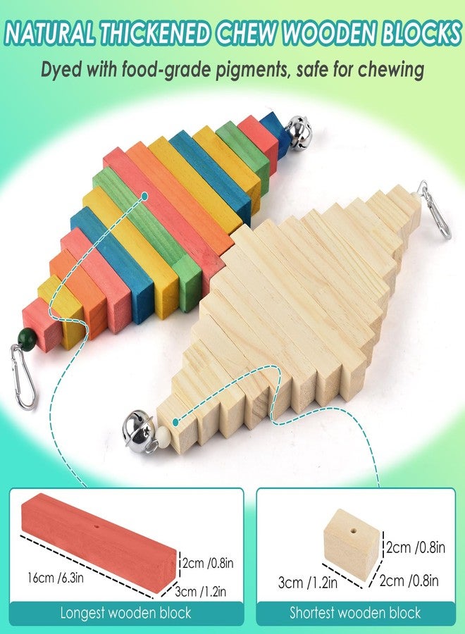 DBNESS 2 Pcs Large Bird Toys, Colorful Natural Wood Block Parrot Chew Sticks Toy with Bell for Amazon, African Greys, Eclectus Parrots, Macaws Chewing Tearing - Image 3