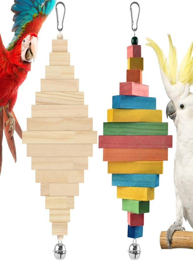 DBNESS 2 Pcs Large Bird Toys, Colorful Natural Wood Block Parrot Chew Sticks Toy with Bell for Amazon, African Greys, Eclectus Parrots, Macaws Chewing Tearing - Image 1