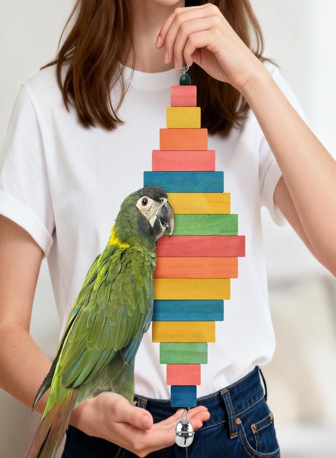 DBNESS 2 Pcs Large Bird Toys, Colorful Natural Wood Block Parrot Chew Sticks Toy with Bell for Amazon, African Greys, Eclectus Parrots, Macaws Chewing Tearing - Image 5