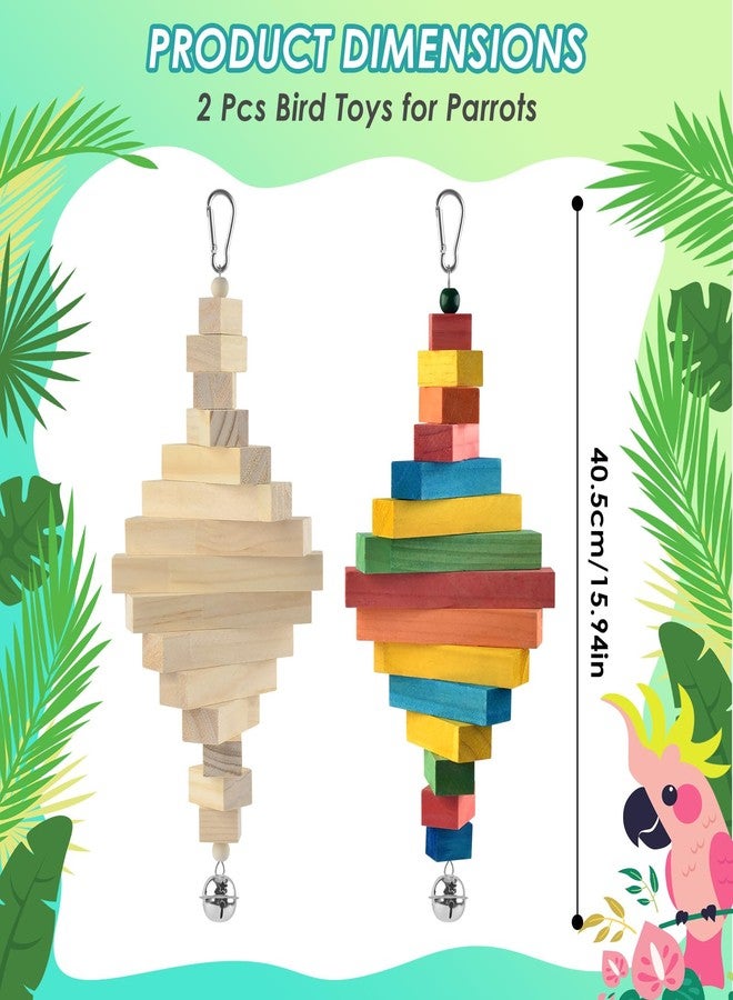 DBNESS 2 Pcs Large Bird Toys, Colorful Natural Wood Block Parrot Chew Sticks Toy with Bell for Amazon, African Greys, Eclectus Parrots, Macaws Chewing Tearing - Image 2