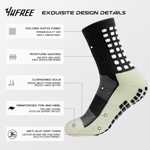 Yufree 4 Pairs Mens Grip Soccer Socks Non Slip Grippy Women Socks for Football Basketball Sports - Image 2