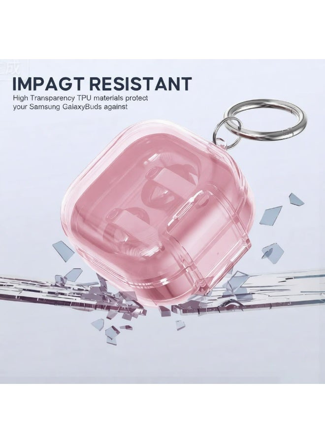 HaDoii Clip Lock Case for Samsung Galaxy Buds 4 Pro / Buds4 2026, Transparent Pink TPU Protective Cover with Cleaner Kit & Carabiner – for Men Women - Image 4