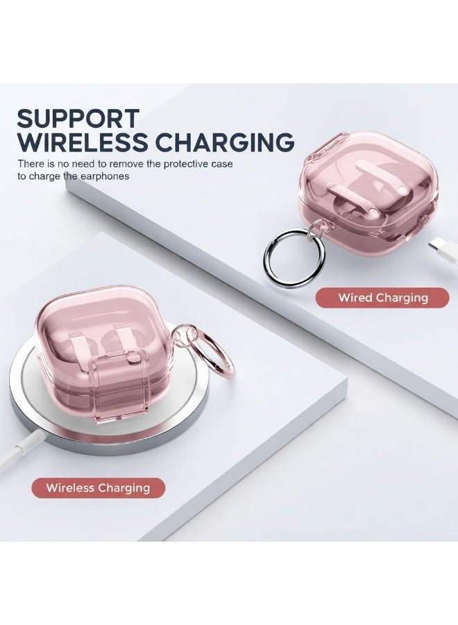 HaDoii Clip Lock Case for Samsung Galaxy Buds 4 Pro / Buds4 2026, Transparent Pink TPU Protective Cover with Cleaner Kit & Carabiner – for Men Women - Image 3