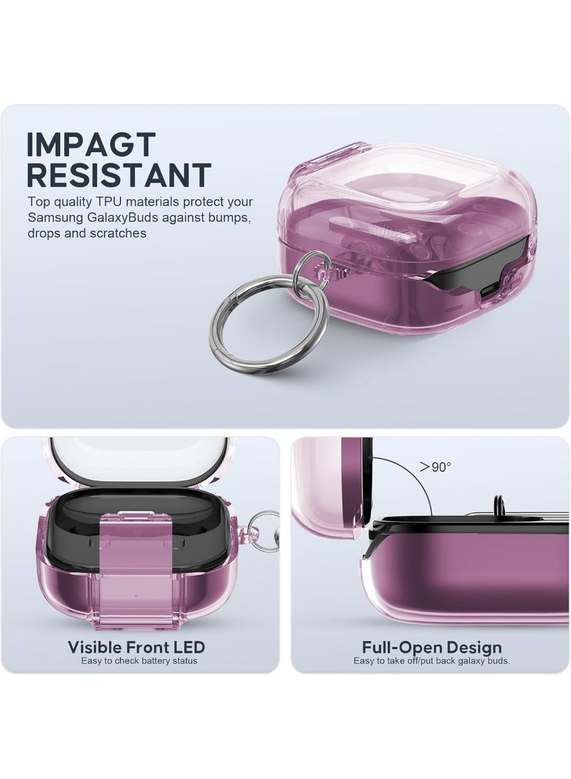 HaDoii Clip Lock Case for Samsung Galaxy Buds 4 Pro / Buds4 2026, Transparent Pink TPU Protective Cover with Cleaner Kit & Carabiner – for Men Women - Image 5