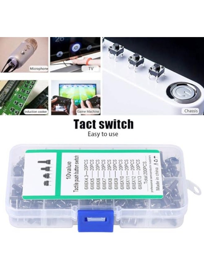 200PCS Tactile Tact Push Button Switch, Micro Switch Voltage Stabilizer IC Flick Interrupter Kit for Simple Installation Control - Image 3
