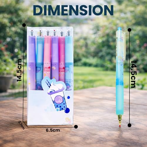 WISHKEY Stylish Retractable Gel Pens for Kids, 0.5mm Gel Pen Set for Girls & Boys, Cute Printed, Smooth Writing Quick Dry Ink Elegant Pen for School Office Supplies, Blue Ink, 8+Years (Set of 12) - Image 5