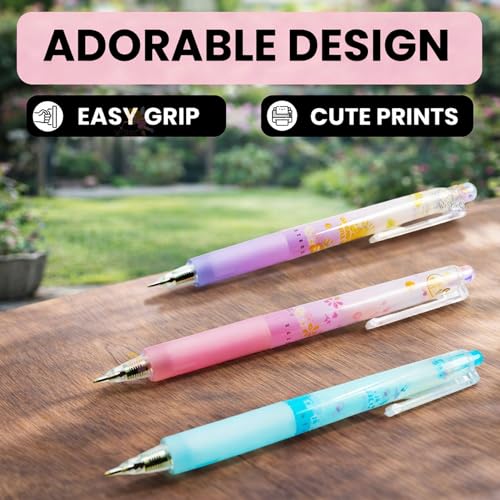 WISHKEY Stylish Retractable Gel Pens for Kids, 0.5mm Gel Pen Set for Girls & Boys, Cute Printed, Smooth Writing Quick Dry Ink Elegant Pen for School Office Supplies, Blue Ink, 8+Years (Set of 12) - Image 4