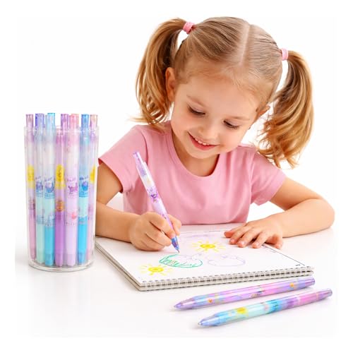 WISHKEY Stylish Retractable Gel Pens for Kids, 0.5mm Gel Pen Set for Girls & Boys, Cute Printed, Smooth Writing Quick Dry Ink Elegant Pen for School Office Supplies, Blue Ink, 8+Years (Set of 12) - Image 1