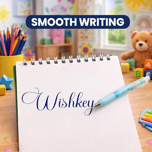 WISHKEY Stylish Retractable Gel Pens for Kids, 0.5mm Gel Pen Set for Girls & Boys, Cute Printed, Smooth Writing Quick Dry Ink Elegant Pen for School Office Supplies, Blue Ink, 8+Years (Set of 12) - Image 3