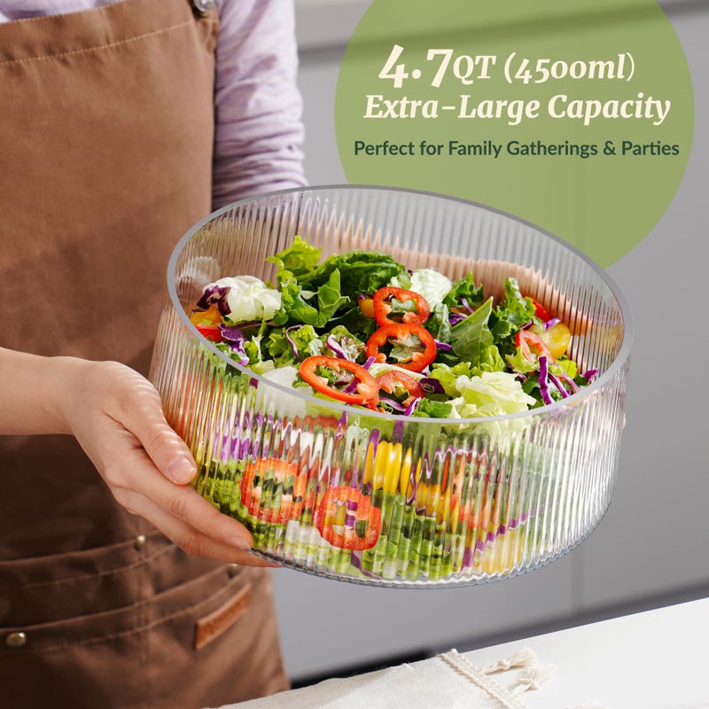 NiHome Extra Large Glass Salad Bowl with Natural Acacia Wood Base & Wooden Serving Utensils for Family Dinners, Parties, Gatherings, Multipurpose Oversized Glass Bowl for Salads(Separate-Piece Design) - Image 5