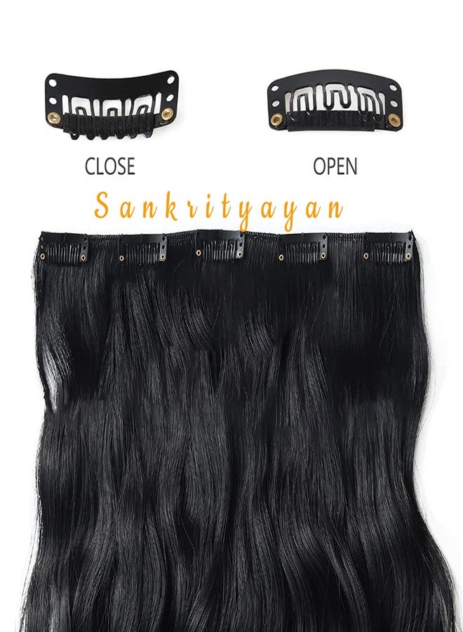 Sankrityayan Hair Extensions 18-22 Inch Long Curly Black Thick 5 BB Clip Extension with Double Weft Hairpieces (1B Curly) - Image 2