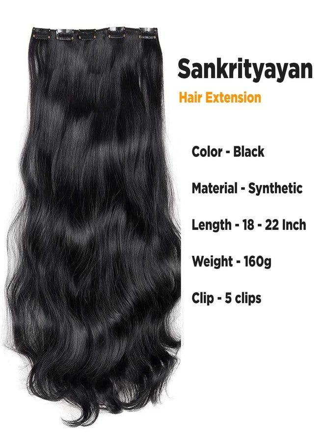 Sankrityayan Hair Extensions 18-22 Inch Long Curly Black Thick 5 BB Clip Extension with Double Weft Hairpieces (1B Curly) - Image 3