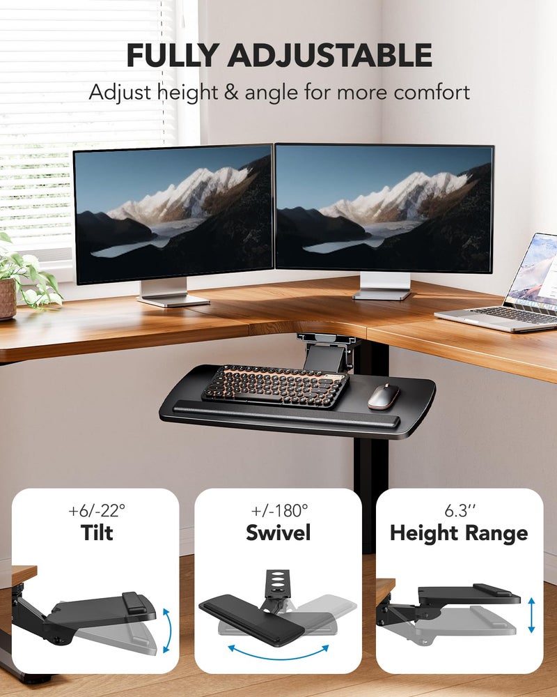 HUANUO Keyboard Tray Under Desk, 360 Adjustable Ergonomic Sliding Keyboard & Mouse Tray, Under Desk Keyboard Tray Slide Out, Keyboard Holder Under Desk for Typing in Home, Office Work, 25"W x 9.84"D - Image 4