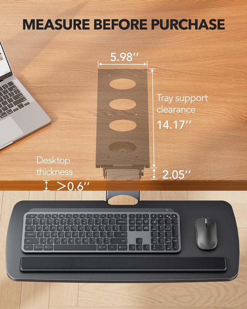 HUANUO Keyboard Tray Under Desk, 360 Adjustable Ergonomic Sliding Keyboard & Mouse Tray, Under Desk Keyboard Tray Slide Out, Keyboard Holder Under Desk for Typing in Home, Office Work, 25"W x 9.84"D - Image 3