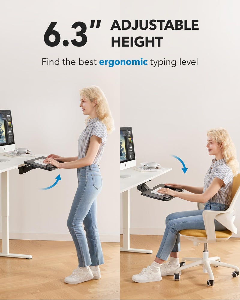 HUANUO Keyboard Tray Under Desk, 360 Adjustable Ergonomic Sliding Keyboard & Mouse Tray, Under Desk Keyboard Tray Slide Out, Keyboard Holder Under Desk for Typing in Home, Office Work, 25"W x 9.84"D - Image 2