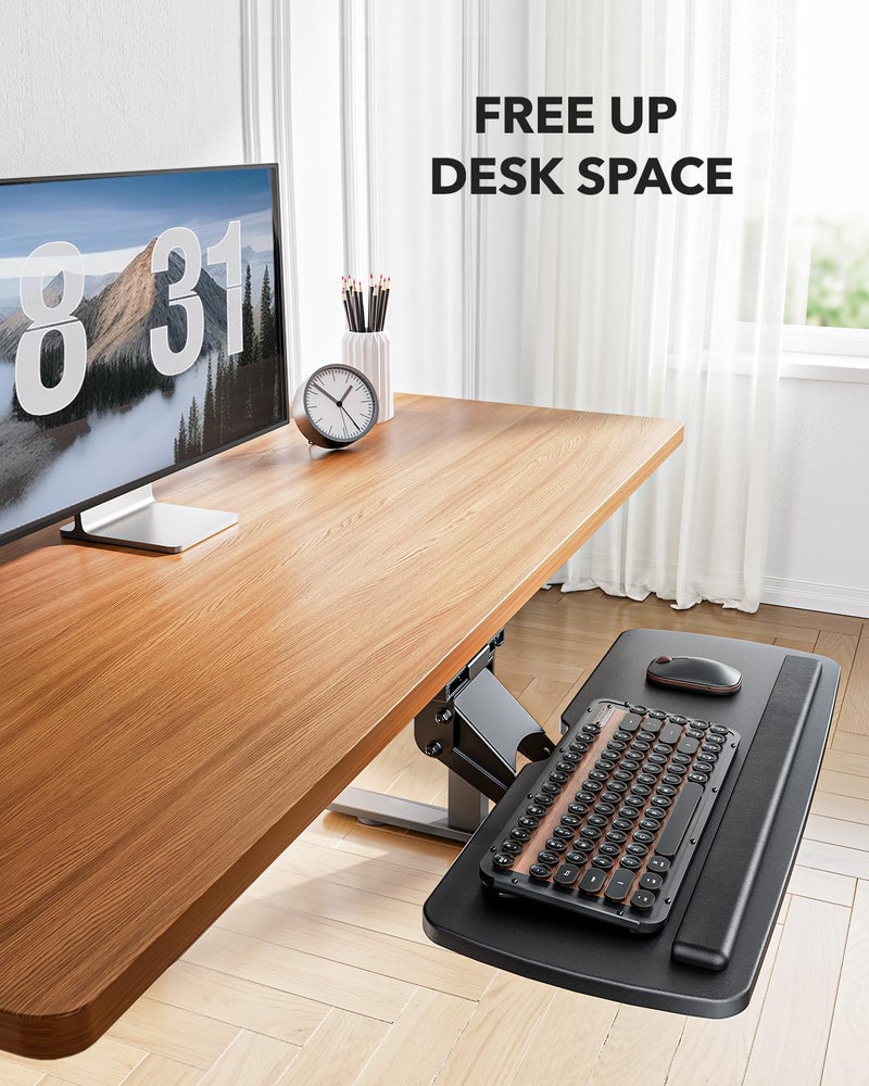 HUANUO Keyboard Tray Under Desk, 360 Adjustable Ergonomic Sliding Keyboard & Mouse Tray, Under Desk Keyboard Tray Slide Out, Keyboard Holder Under Desk for Typing in Home, Office Work, 25"W x 9.84"D - Image 5