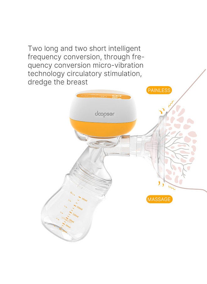 Doopser - Portable Integrated Breast Pump with LED Screen Electric Breast Pump for Breastfeeding 2 Modes 9 Suction Level Low Noise with 180ml Milk Bottle 24mm Silicone Breast Cover - Image 1