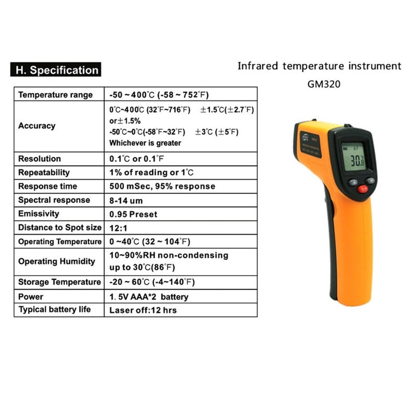 Digital Thermometer Infrared Gun 50℃～400℃ Non-Contact Temperature Meter Gun Auto Off for Cooking Grilling Vehicle Repair - Image 4