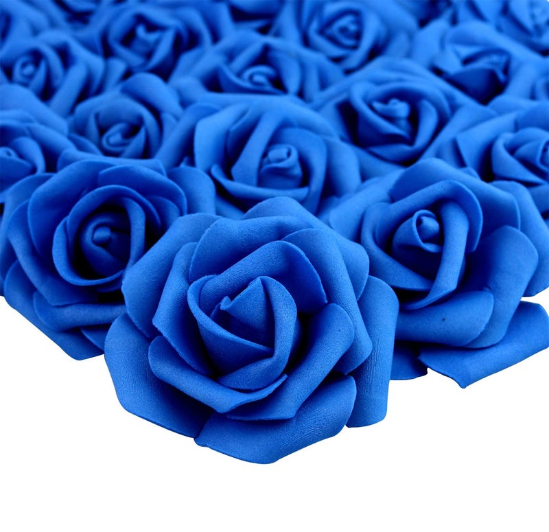 Lightingsky 3 x 16 x 3 inches 100pcs DIY Real Touch 3D Artificial Foam Rose Head Without Stem for Wedding Party Home Decoration Deep Blue