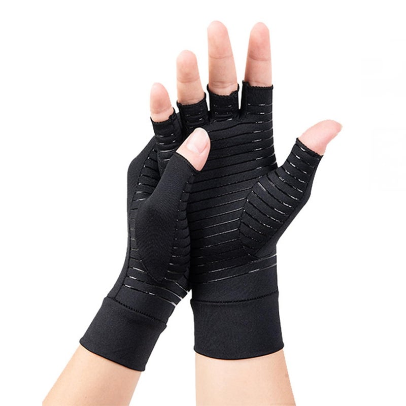 Inscool Copper Arthritis Gloves, Copper Compression Gloves for Arthritis Hands for Women and Men, Fingerless Arthritis Pain Relief Gloves for Carpal Tunnel, Rheumatoid,Tendonitis,Relieve Muscle Pain(Black,L) - Image 1