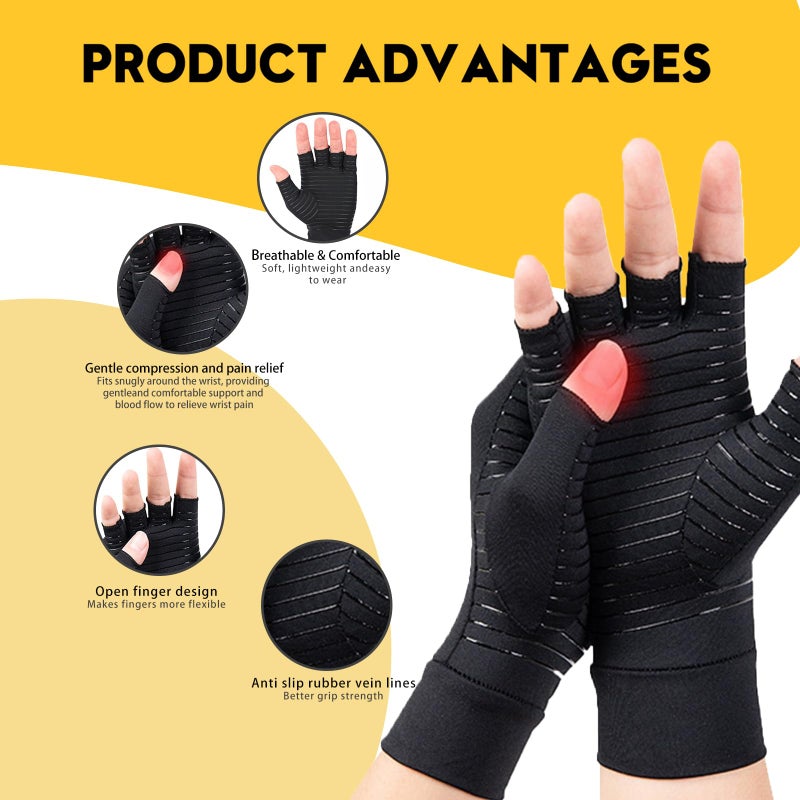 Inscool Copper Arthritis Gloves, Copper Compression Gloves for Arthritis Hands for Women and Men, Fingerless Arthritis Pain Relief Gloves for Carpal Tunnel, Rheumatoid,Tendonitis,Relieve Muscle Pain(Black,L) - Image 4