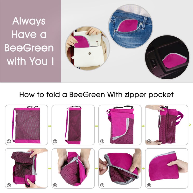 BeeGreen Mesh Drawstring Bag Swim Backpack for Beach Pool Sports Gym Draw String Cinch Bags for Swimming Soccer Basketball Gear Rose Red - Image 4