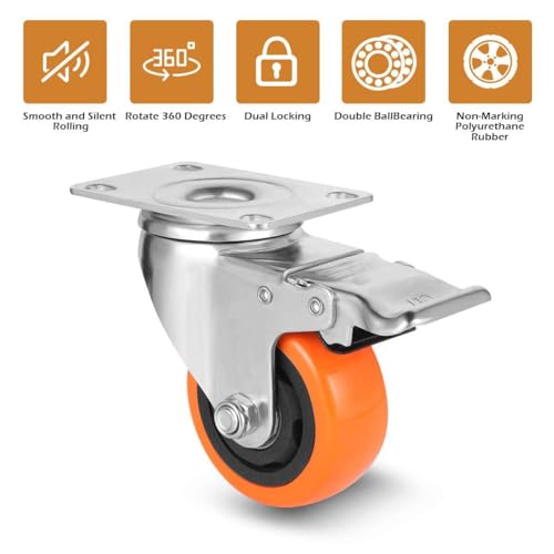 Krevia 4 inches Caster Shopping Trolley and Cart Wheels | Heavy Duty Weight Bearer ball bearing Roller Friction Free Smooth Table wheels | Wooden Chair Wheels | with Wheel With Break (Set of 4) - Image 5