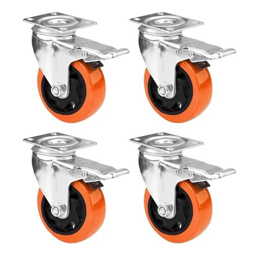 Krevia 4 inches Caster Shopping Trolley and Cart Wheels | Heavy Duty Weight Bearer ball bearing Roller Friction Free Smooth Table wheels | Wooden Chair Wheels | with Wheel With Break (Set of 4) - Image 1