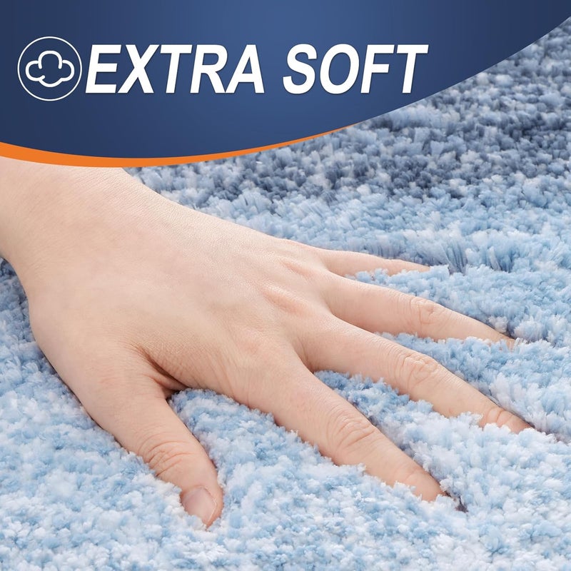 OLANLY Luxury Bathroom Rug Mat 59x24, Extra Soft and Absorbent Microfiber Bath Rugs, Non-Slip Plush Shaggy Bath Carpet Runner, Machine Wash Dry, Bath Mats for Bathroom Floor, Tub and Shower, Blue - Image 2