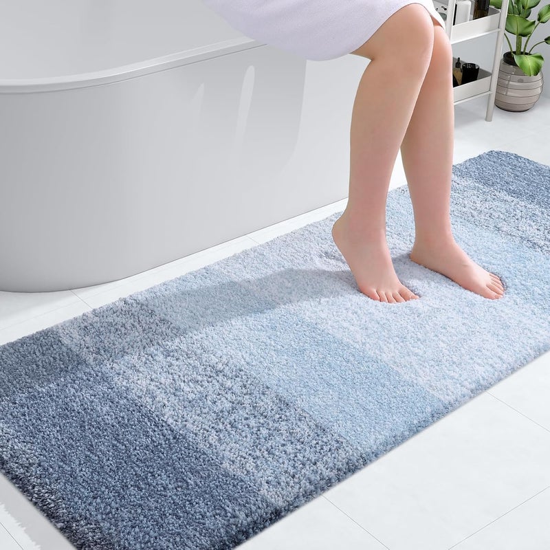 OLANLY Luxury Bathroom Rug Mat 59x24, Extra Soft and Absorbent Microfiber Bath Rugs, Non-Slip Plush Shaggy Bath Carpet Runner, Machine Wash Dry, Bath Mats for Bathroom Floor, Tub and Shower, Blue - Image 1