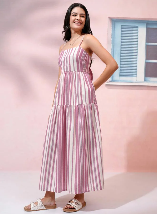 Vishudh Striped Empire Waist Dress