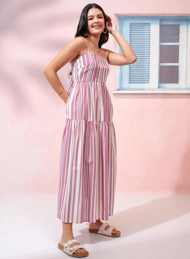 Vishudh Striped Empire Waist Dress