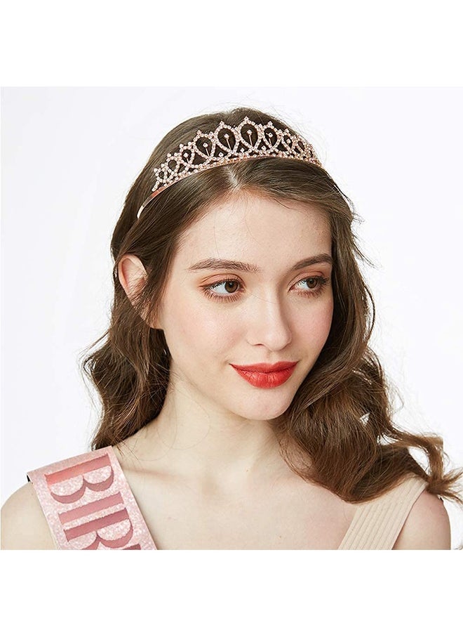 Peachjoy Happy Birthday Sash and Crown, Birthday Sash and Tiara for Women, Birthday Sash and Rhinestone Crown with Comb, Gift Kit for Birthday Decorations and Party Favors (Rose Gold)  - Image 2