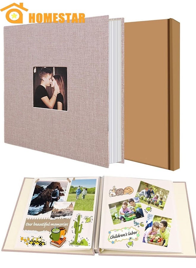 HOMESTAR Photo Album Scrapbook with Window, Linen Self Adhesive Scrap Book, Wedding, Anniversary, Birthday, Valentines Day, Vintage Blank Pages Memory Book - Image 1