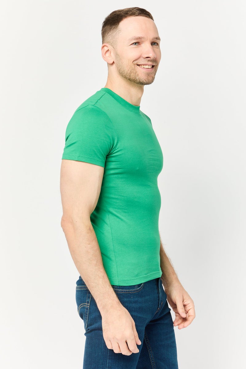 Celio تي شيرت رجالي بأكمام قصيرة و ياقة دائرية، أخضر - Image 3