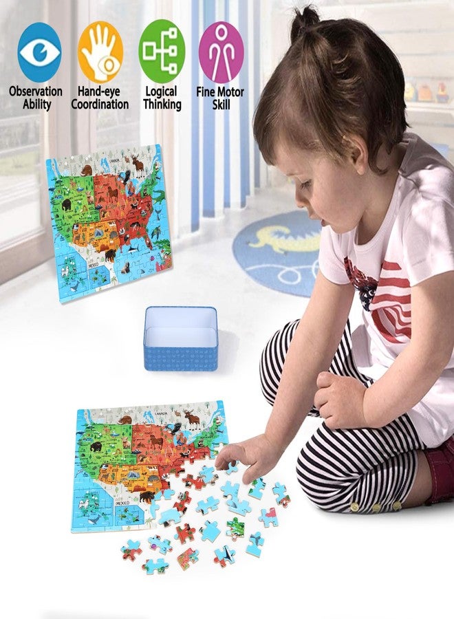 LELEMON United States Puzzles for Kids Ages 4-8,100 Pieces USA Fun America Animal Map Learning Educational Toys for Boys Girls - Image 3