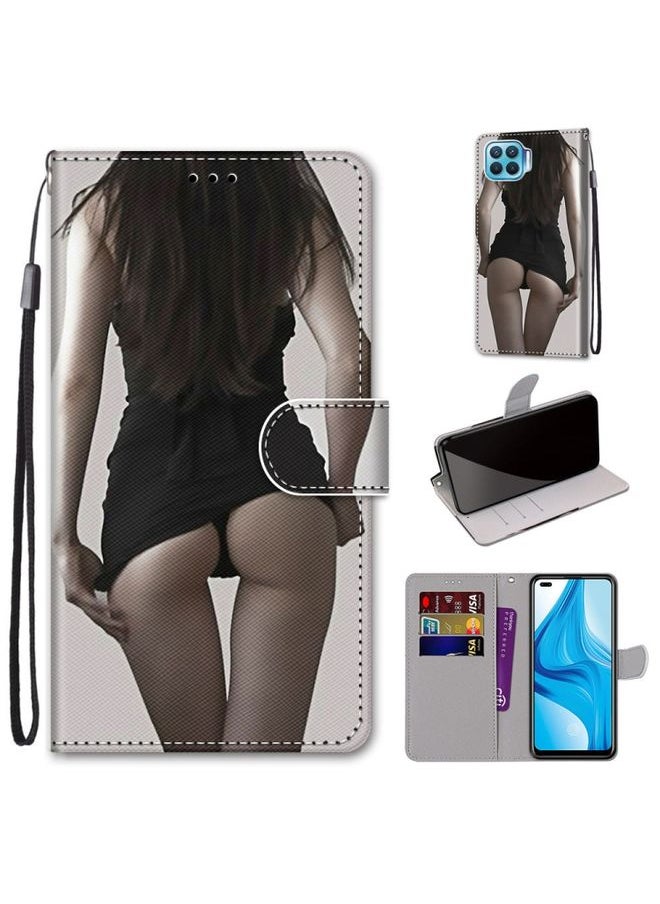 HuHa Case Cover For OPPO F17 Pro / A93 4G / Reno4 Lite / Reno4 F Coloured Drawing Cross Texture Horizontal Flip PU Leather Case with Holder & Card Slots & Wallet & Lanyard Upskirt 