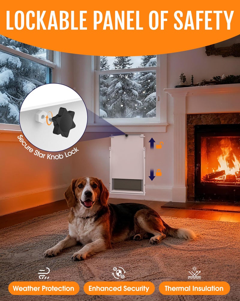 Powools Pet Dog Door for Wall - Robust Steel Pet Door with Magnetic Triple Flaps, 12.6" x 10" Flap Opening, Adjustable Tunnel for 3.4"-6" Thick PVC, Wood, Drywall, for Pets Up to 45lb, White - Image 3