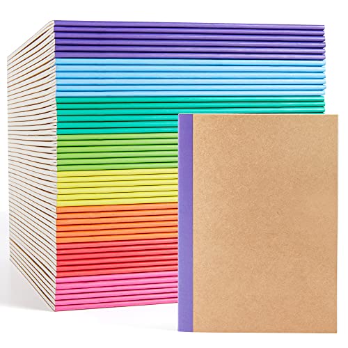 feela 48 Pack Composition Notebooks Bulk, Kraft Cover Lined Blank College Ruled Composition Travel Journals with Rainbow Spines For Women Students Business, 60 Pages, 8.3”x 5.5”, A5, 8 Colors - Image 1